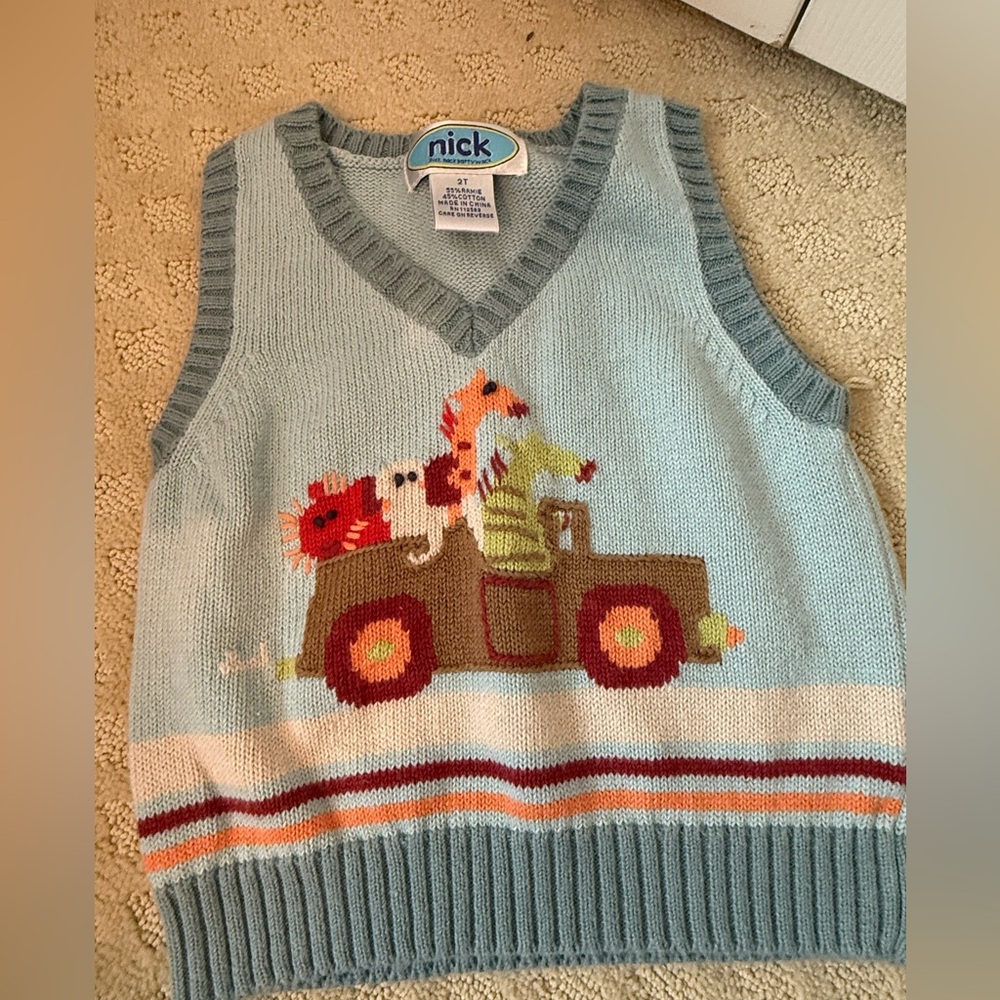 Nick Kids' Blue Knit Vest with Animal Design